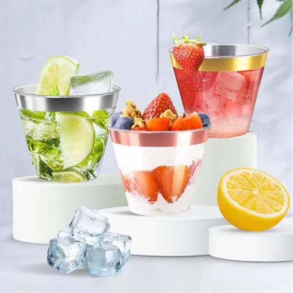 9oz clear plastic cup rimmed disposable for wedding party - 9oz clear plastic cup rimmed disposable for wedding party - Image 4 of 4