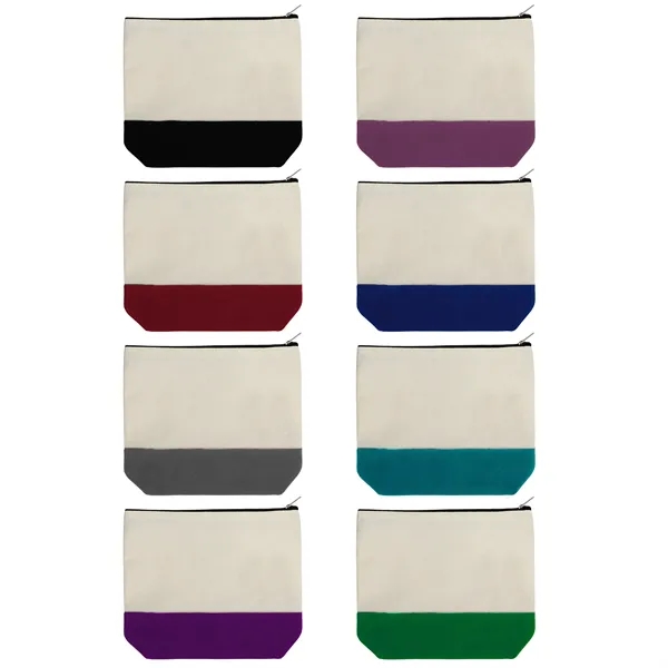 Two Tone Canvas Small Travel Cosmetic Bag 8.7"x5.1"x2" - Two Tone Canvas Small Travel Cosmetic Bag 8.7"x5.1"x2" - Image 1 of 4