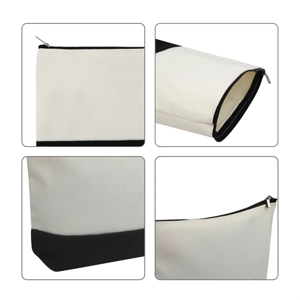 Two Tone Canvas Small Travel Cosmetic Bag 8.7"x5.1"x2" - Two Tone Canvas Small Travel Cosmetic Bag 8.7"x5.1"x2" - Image 3 of 4