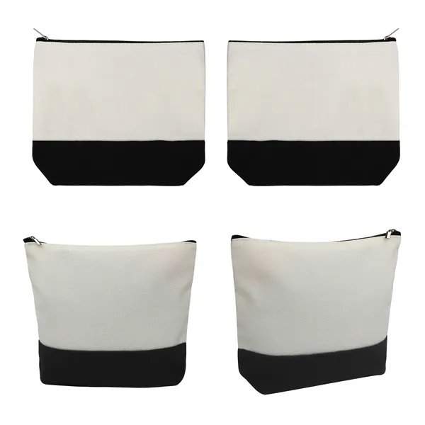 Two Tone Canvas Small Travel Cosmetic Bag 8.7"x5.1"x2" - Two Tone Canvas Small Travel Cosmetic Bag 8.7"x5.1"x2" - Image 2 of 4