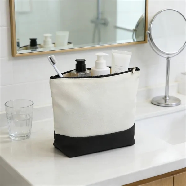 Two Tone Canvas Small Travel Cosmetic Bag 8.7"x5.1"x2" - Two Tone Canvas Small Travel Cosmetic Bag 8.7"x5.1"x2" - Image 4 of 4