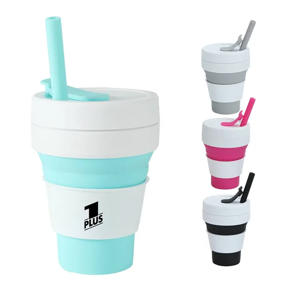 12 OZ Collapsible Foldable Silicone Travel Cup with Straw