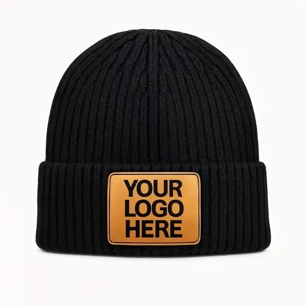 Custom Logo Beanie with Leather Patch - Custom Logo Beanie with Leather Patch - Image 0 of 0