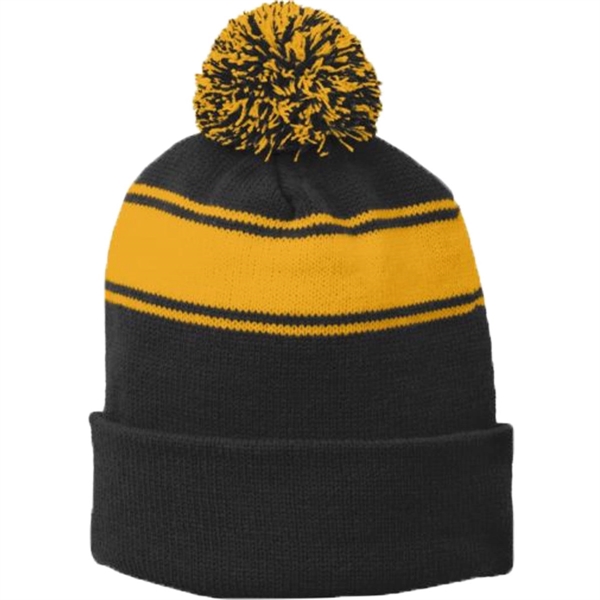 Sport-Tek Stripe Pom Pom Beanie - Sport-Tek Stripe Pom Pom Beanie - Image 0 of 6