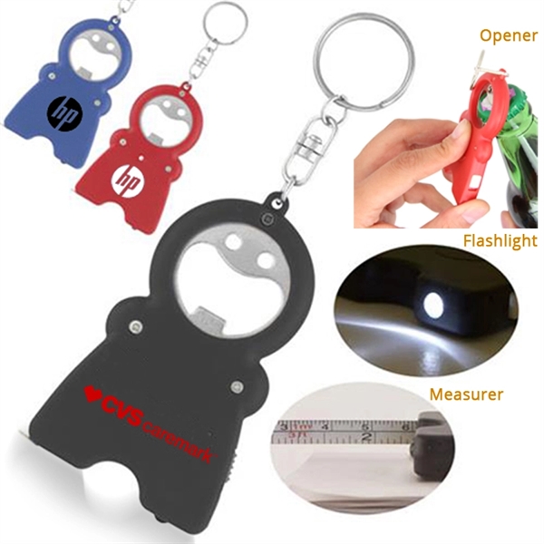 Smile Keychain Bottle Opener, Flashlight And Tape Measure - Smile Keychain Bottle Opener, Flashlight And Tape Measure - Image 0 of 3