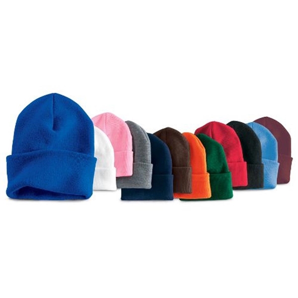 Yupoong Solid Acrylic Knit Cap With Cuffed Bottom - Dark/All - Yupoong Solid Acrylic Knit Cap With Cuffed Bottom - Dark/All - Image 0 of 13