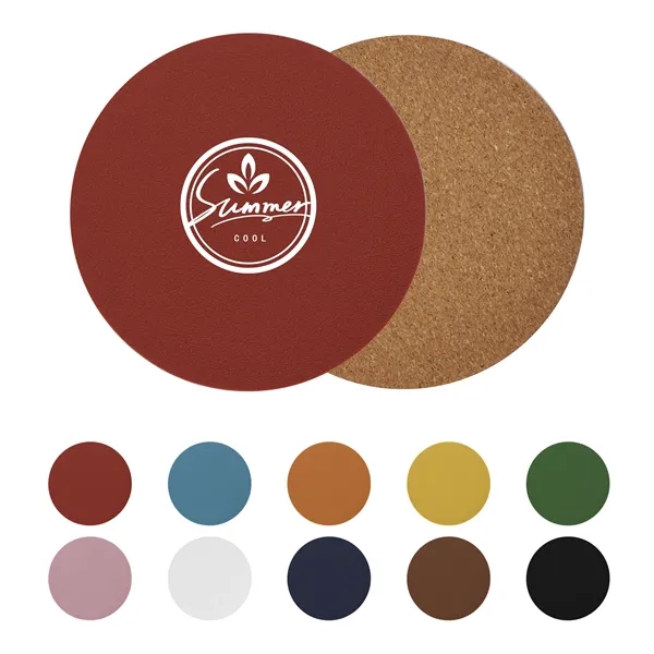 4" Round Cork Coasters W/ Pu Leather Cover - 4" Round Cork Coasters W/ Pu Leather Cover - Image 0 of 4