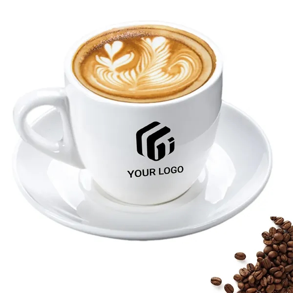 White latte espresso shop coffee ceramic cup and saucer - White latte espresso shop coffee ceramic cup and saucer - Image 0 of 2