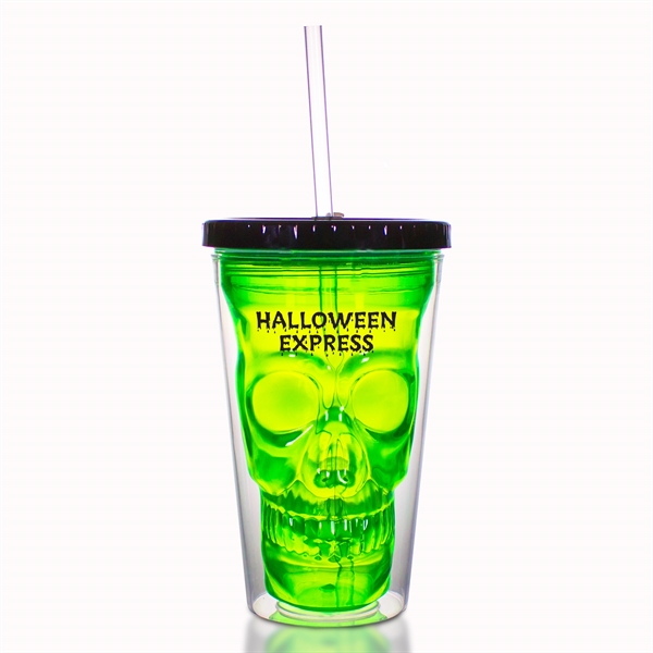 LED Light Up Flashing Double Walled Skull Tumbler With Lid And Straw