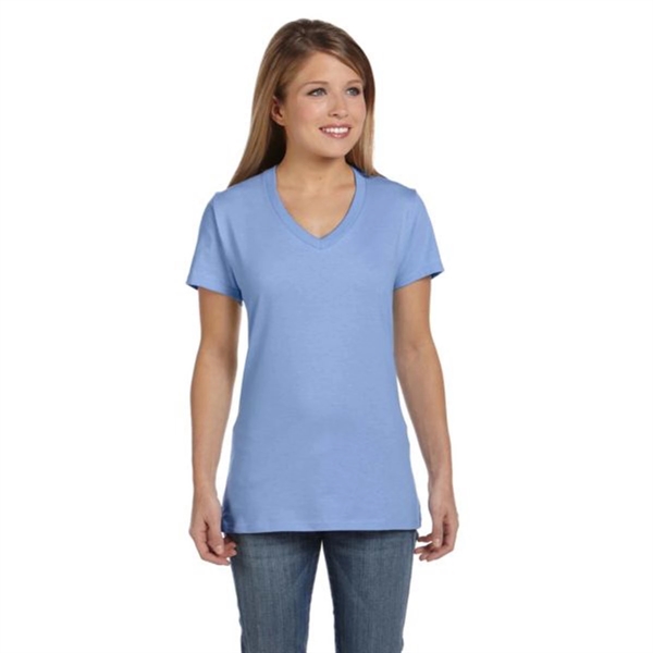 Hanes Ladies' 4.5 oz. Ringspun Cotton nano-T V-neck T-Shirt - Hanes Ladies' 4.5 oz. Ringspun Cotton nano-T V-neck T-Shirt - Image 0 of 44