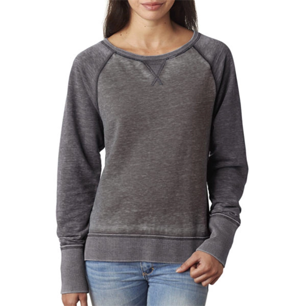 J America Ladies' Zen Contrast Crew Sweatshirt - Dark/All - J America Ladies' Zen Contrast Crew Sweatshirt - Dark/All - Image 0 of 4