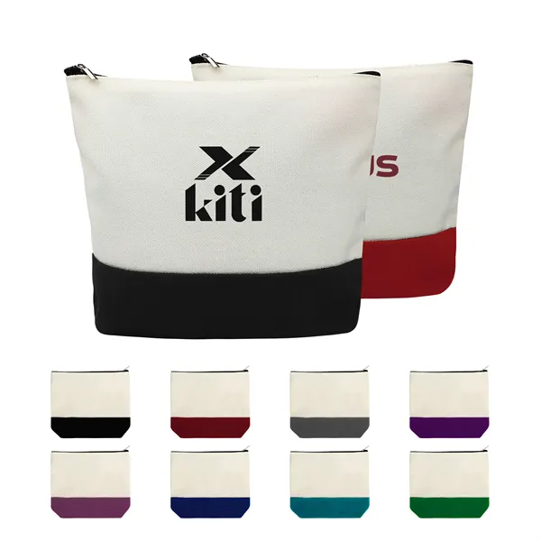 Two Tone Canvas Small Travel Cosmetic Bag 8.7"x5.1"x2" - Two Tone Canvas Small Travel Cosmetic Bag 8.7"x5.1"x2" - Image 0 of 4