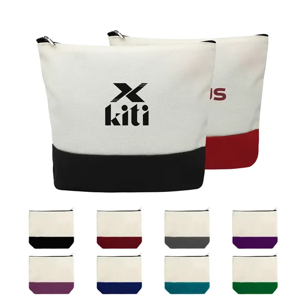 Two Tone Canvas Small Travel Cosmetic Bag 8.7"x5.1"x2" - Two Tone Canvas Small Travel Cosmetic Bag 8.7"x5.1"x2" - Image 0 of 4