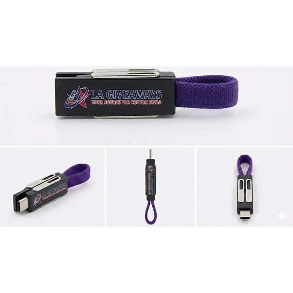 Magnetic Mini Charging Fabric 4 in 1 Keychain USB Cable - Magnetic Mini Charging Fabric 4 in 1 Keychain USB Cable - Image 0 of 4
