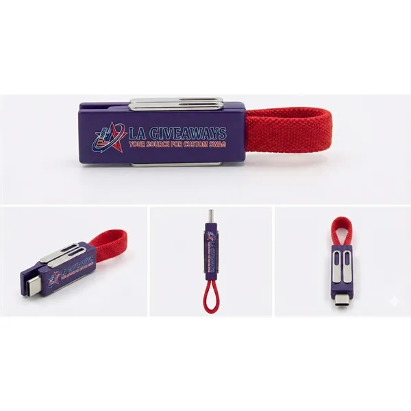 Magnetic Mini Charging Fabric 4 in 1 Keychain USB Cable - Magnetic Mini Charging Fabric 4 in 1 Keychain USB Cable - Image 2 of 4