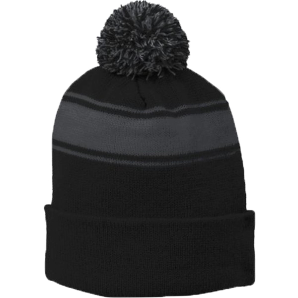 Sport-Tek Stripe Pom Pom Beanie - Sport-Tek Stripe Pom Pom Beanie - Image 1 of 6