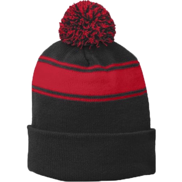 Sport-Tek Stripe Pom Pom Beanie - Sport-Tek Stripe Pom Pom Beanie - Image 2 of 6