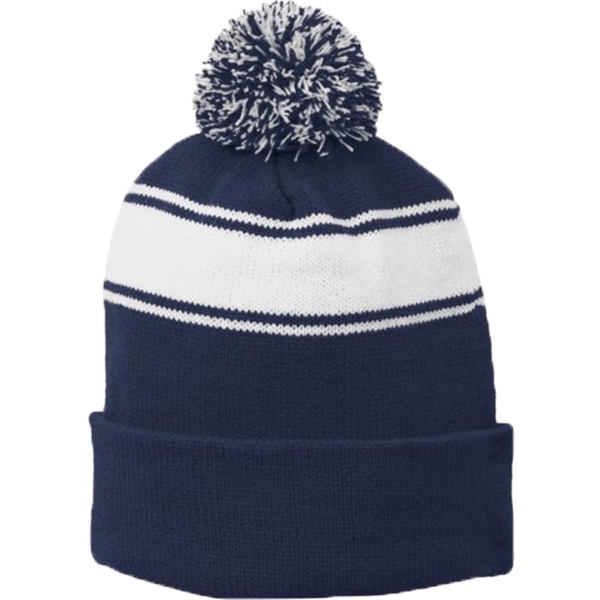 Sport-Tek Stripe Pom Pom Beanie - Sport-Tek Stripe Pom Pom Beanie - Image 4 of 6