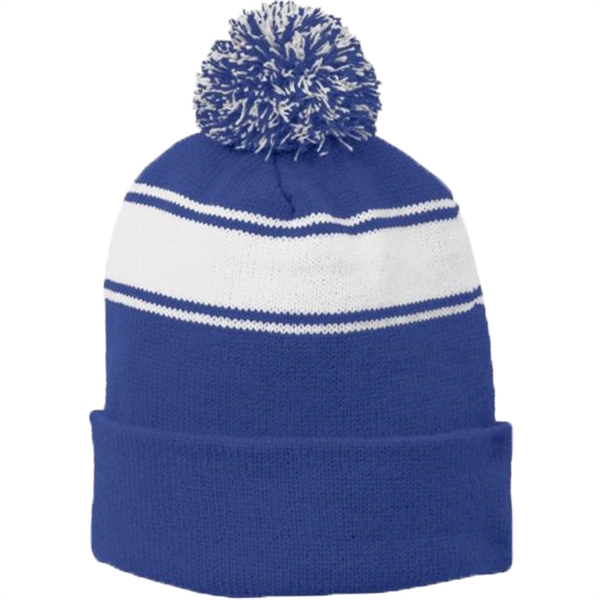 Sport-Tek Stripe Pom Pom Beanie - Sport-Tek Stripe Pom Pom Beanie - Image 5 of 6