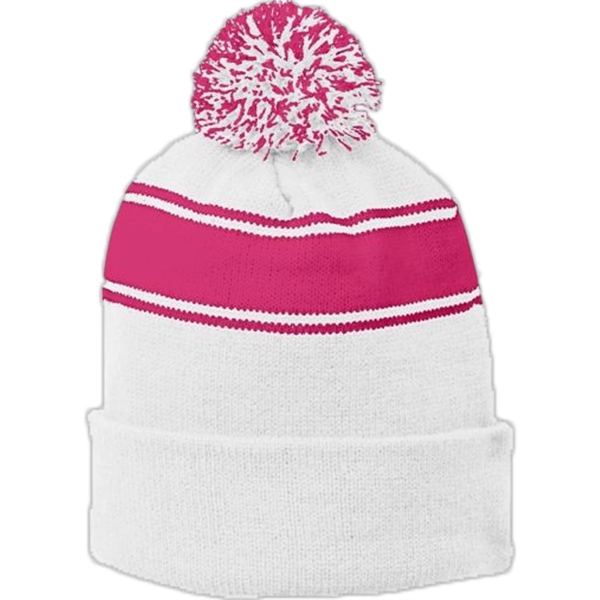 Sport-Tek Stripe Pom Pom Beanie - Sport-Tek Stripe Pom Pom Beanie - Image 6 of 6