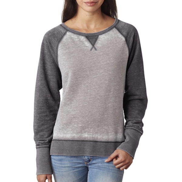 J America Ladies' Zen Contrast Crew Sweatshirt - Dark/All - J America Ladies' Zen Contrast Crew Sweatshirt - Dark/All - Image 1 of 4