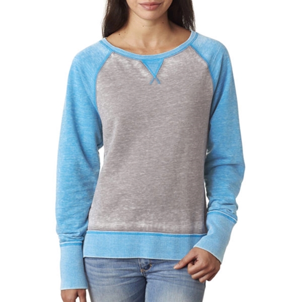 J America Ladies' Zen Contrast Crew Sweatshirt - Dark/All - J America Ladies' Zen Contrast Crew Sweatshirt - Dark/All - Image 2 of 4