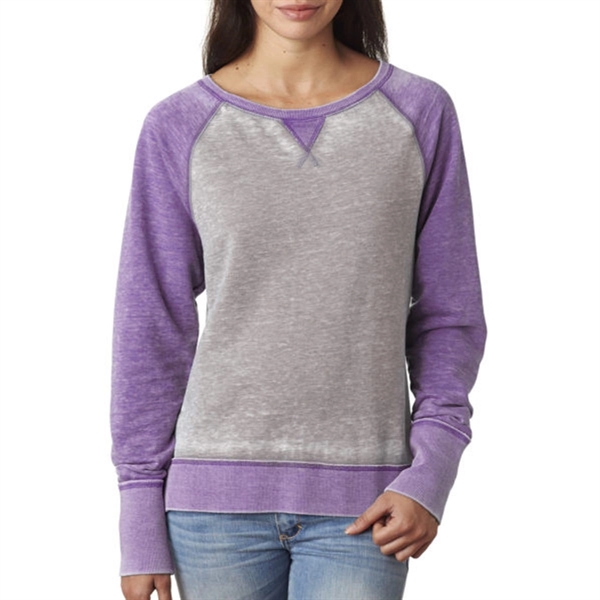 J America Ladies' Zen Contrast Crew Sweatshirt - Dark/All - J America Ladies' Zen Contrast Crew Sweatshirt - Dark/All - Image 3 of 4