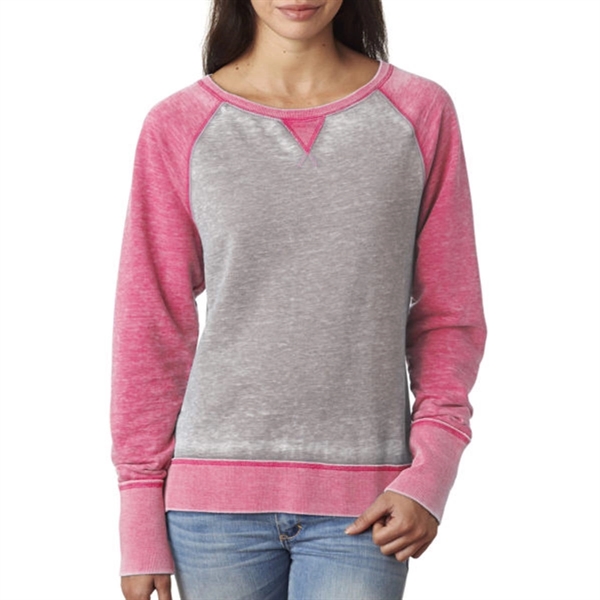 J America Ladies' Zen Contrast Crew Sweatshirt - Dark/All - J America Ladies' Zen Contrast Crew Sweatshirt - Dark/All - Image 4 of 4
