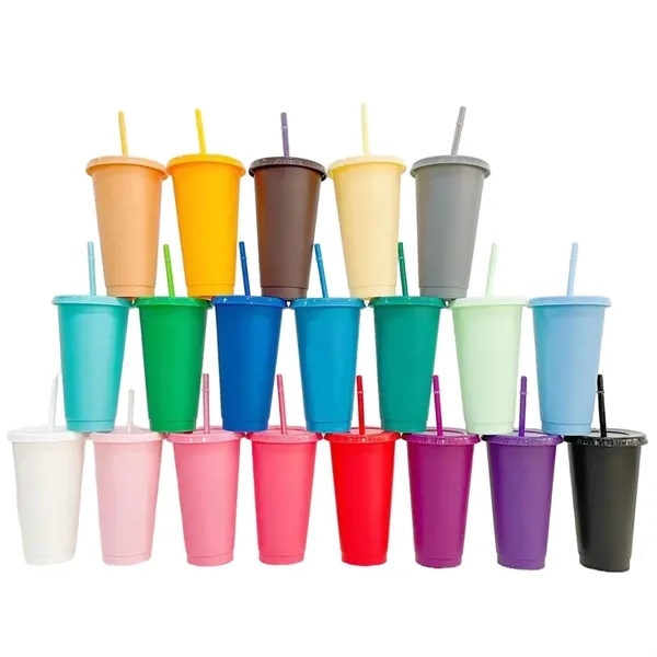 24oz Colorful Reusable Plastic Straw Cup - 24oz Colorful Reusable Plastic Straw Cup - Image 1 of 2