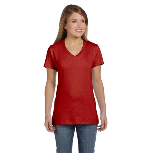 Hanes Ladies' 4.5 oz. Ringspun Cotton nano-T V-neck T-Shirt - Hanes Ladies' 4.5 oz. Ringspun Cotton nano-T V-neck T-Shirt - Image 1 of 44