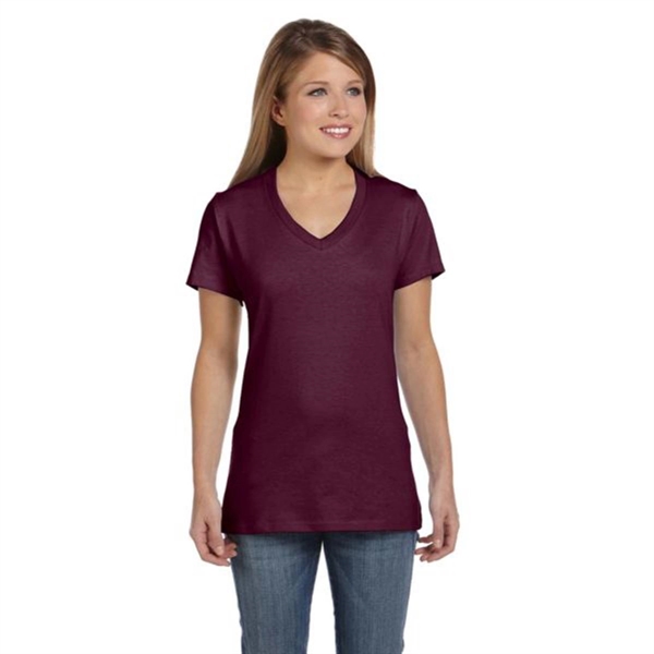Hanes Ladies' 4.5 oz. Ringspun Cotton nano-T V-neck T-Shirt - Hanes Ladies' 4.5 oz. Ringspun Cotton nano-T V-neck T-Shirt - Image 2 of 44