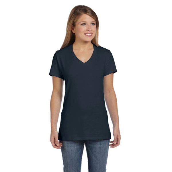 Hanes Ladies' 4.5 oz. Ringspun Cotton nano-T V-neck T-Shirt - Hanes Ladies' 4.5 oz. Ringspun Cotton nano-T V-neck T-Shirt - Image 4 of 44