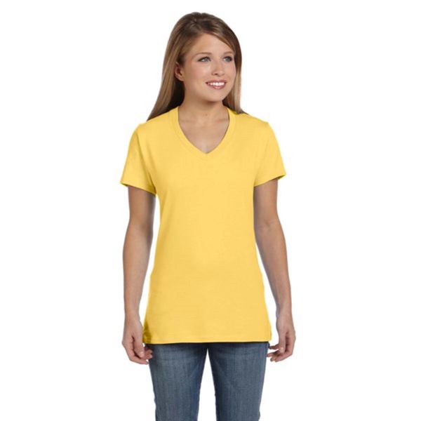 Hanes Ladies' 4.5 oz. Ringspun Cotton nano-T V-neck T-Shirt - Hanes Ladies' 4.5 oz. Ringspun Cotton nano-T V-neck T-Shirt - Image 7 of 44