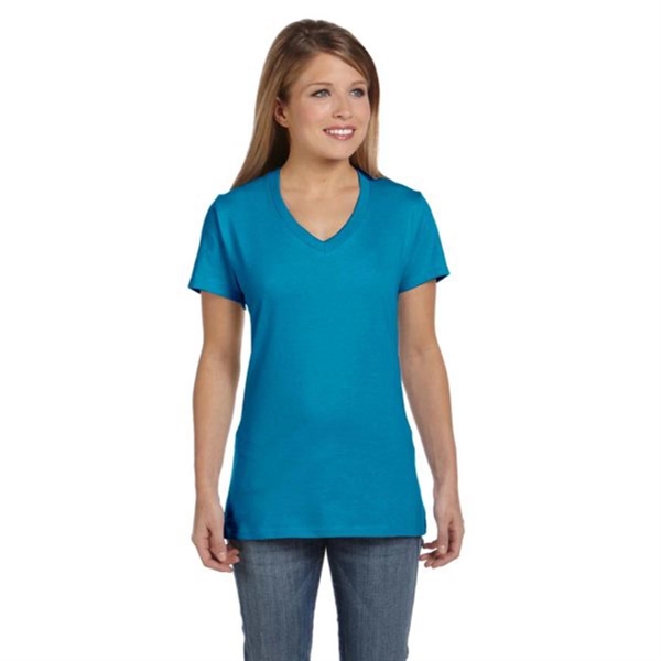 Hanes Ladies' 4.5 oz. Ringspun Cotton nano-T V-neck T-Shirt - Hanes Ladies' 4.5 oz. Ringspun Cotton nano-T V-neck T-Shirt - Image 12 of 44