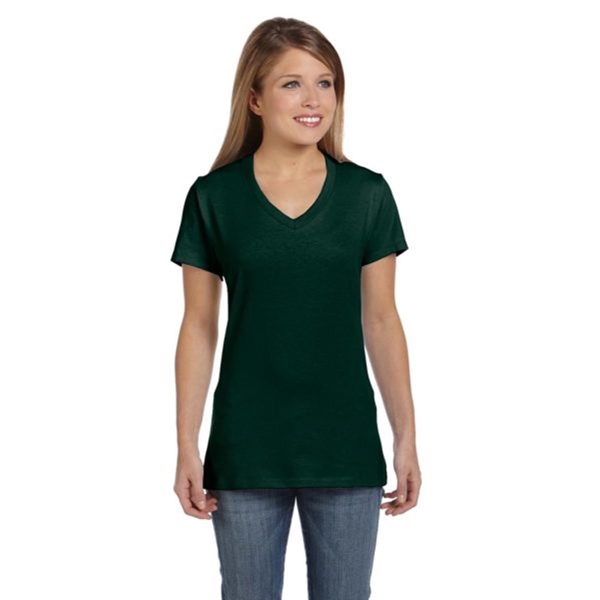 Hanes Ladies' 4.5 oz. Ringspun Cotton nano-T V-neck T-Shirt - Hanes Ladies' 4.5 oz. Ringspun Cotton nano-T V-neck T-Shirt - Image 14 of 44