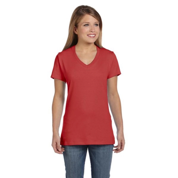 Hanes Ladies' 4.5 oz. Ringspun Cotton nano-T V-neck T-Shirt - Hanes Ladies' 4.5 oz. Ringspun Cotton nano-T V-neck T-Shirt - Image 20 of 44