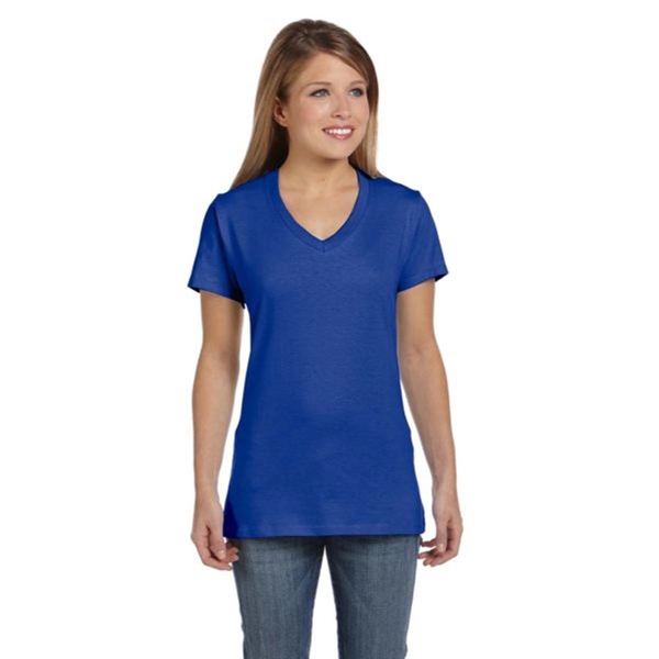 Hanes Ladies' 4.5 oz. Ringspun Cotton nano-T V-neck T-Shirt - Hanes Ladies' 4.5 oz. Ringspun Cotton nano-T V-neck T-Shirt - Image 22 of 44