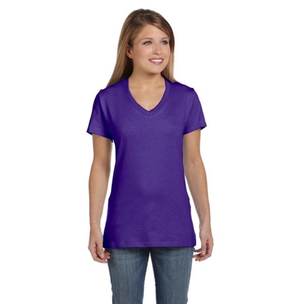 Hanes Ladies' 4.5 oz. Ringspun Cotton nano-T V-neck T-Shirt - Hanes Ladies' 4.5 oz. Ringspun Cotton nano-T V-neck T-Shirt - Image 25 of 44