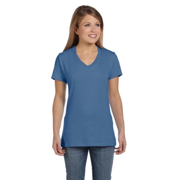 Hanes Ladies' 4.5 oz. Ringspun Cotton nano-T V-neck T-Shirt - Hanes Ladies' 4.5 oz. Ringspun Cotton nano-T V-neck T-Shirt - Image 28 of 44