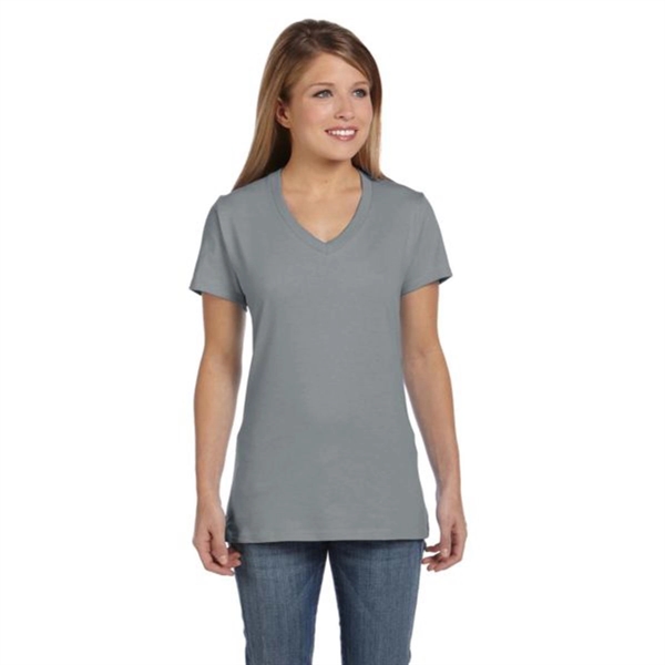 Hanes Ladies' 4.5 oz. Ringspun Cotton nano-T V-neck T-Shirt - Hanes Ladies' 4.5 oz. Ringspun Cotton nano-T V-neck T-Shirt - Image 30 of 44