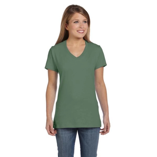 Hanes Ladies' 4.5 oz. Ringspun Cotton nano-T V-neck T-Shirt - Hanes Ladies' 4.5 oz. Ringspun Cotton nano-T V-neck T-Shirt - Image 31 of 44