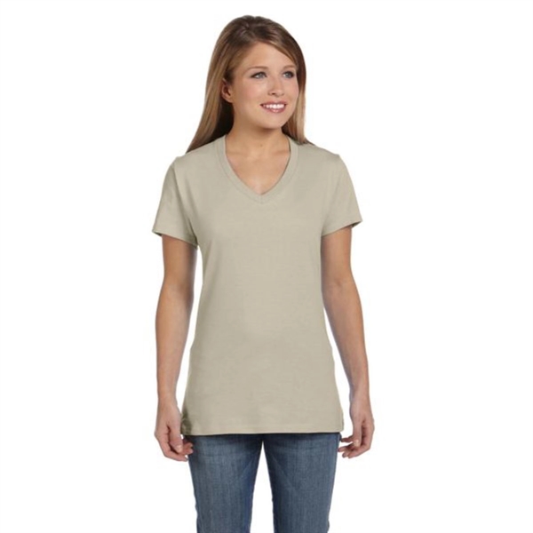 Hanes Ladies' 4.5 oz. Ringspun Cotton nano-T V-neck T-Shirt - Hanes Ladies' 4.5 oz. Ringspun Cotton nano-T V-neck T-Shirt - Image 32 of 44