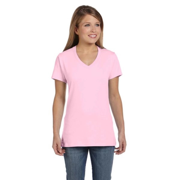Hanes Ladies' 4.5 oz. Ringspun Cotton nano-T V-neck T-Shirt - Hanes Ladies' 4.5 oz. Ringspun Cotton nano-T V-neck T-Shirt - Image 33 of 44