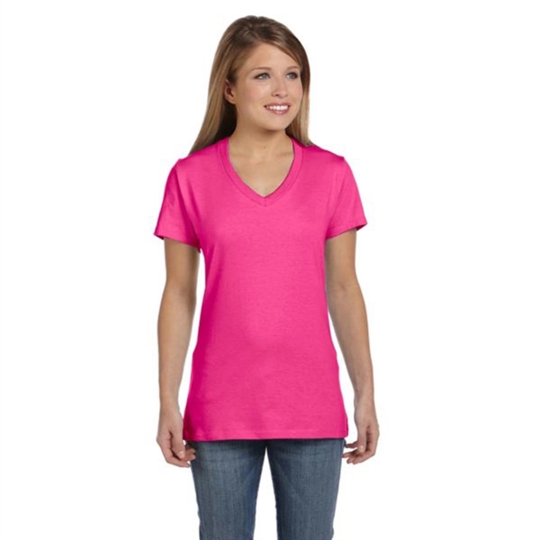 Hanes Ladies' 4.5 oz. Ringspun Cotton nano-T V-neck T-Shirt - Hanes Ladies' 4.5 oz. Ringspun Cotton nano-T V-neck T-Shirt - Image 35 of 44