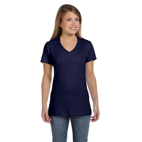 Hanes Ladies' 4.5 oz. Ringspun Cotton nano-T V-neck T-Shirt - Hanes Ladies' 4.5 oz. Ringspun Cotton nano-T V-neck T-Shirt - Image 38 of 44