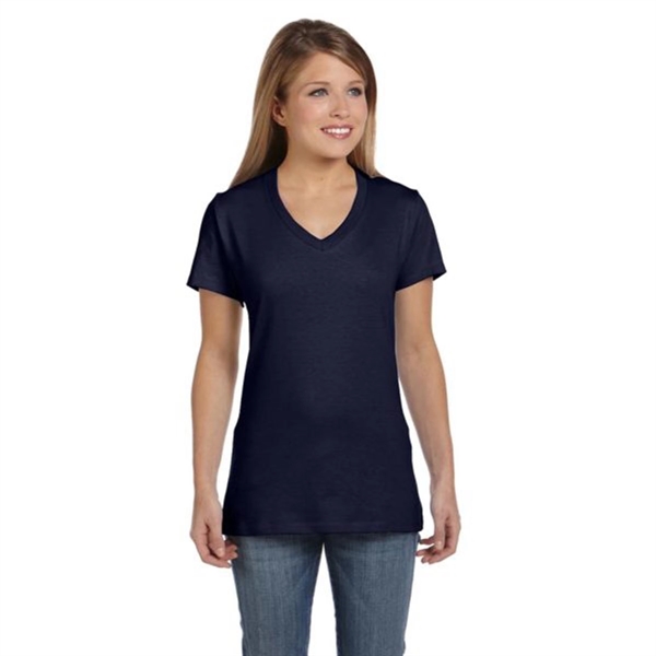Hanes Ladies' 4.5 oz. Ringspun Cotton nano-T V-neck T-Shirt - Hanes Ladies' 4.5 oz. Ringspun Cotton nano-T V-neck T-Shirt - Image 39 of 44