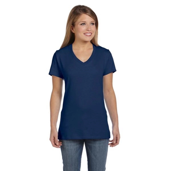 Hanes Ladies' 4.5 oz. Ringspun Cotton nano-T V-neck T-Shirt - Hanes Ladies' 4.5 oz. Ringspun Cotton nano-T V-neck T-Shirt - Image 40 of 44