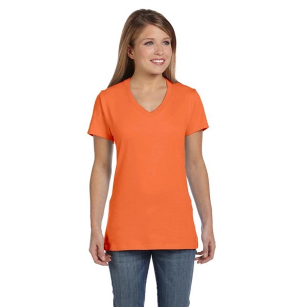 Hanes Ladies' 4.5 oz. Ringspun Cotton nano-T V-neck T-Shirt - Hanes Ladies' 4.5 oz. Ringspun Cotton nano-T V-neck T-Shirt - Image 41 of 44