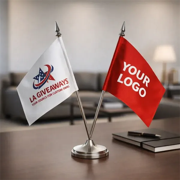 Custom logo double mini flag for office desk - Custom logo double mini flag for office desk - Image 0 of 0