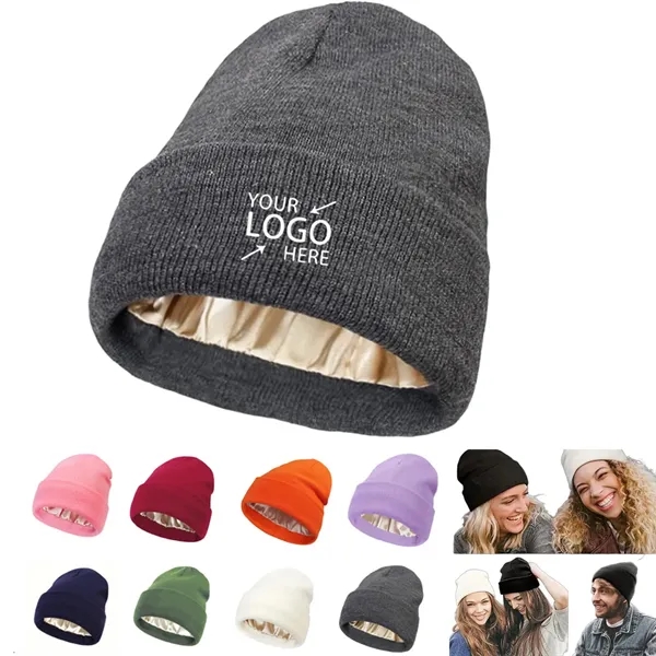 Satin Lined Knit Beanie Soft Warm Slouchy Winter Skull Cap - Satin Lined Knit Beanie Soft Warm Slouchy Winter Skull Cap - Image 0 of 18